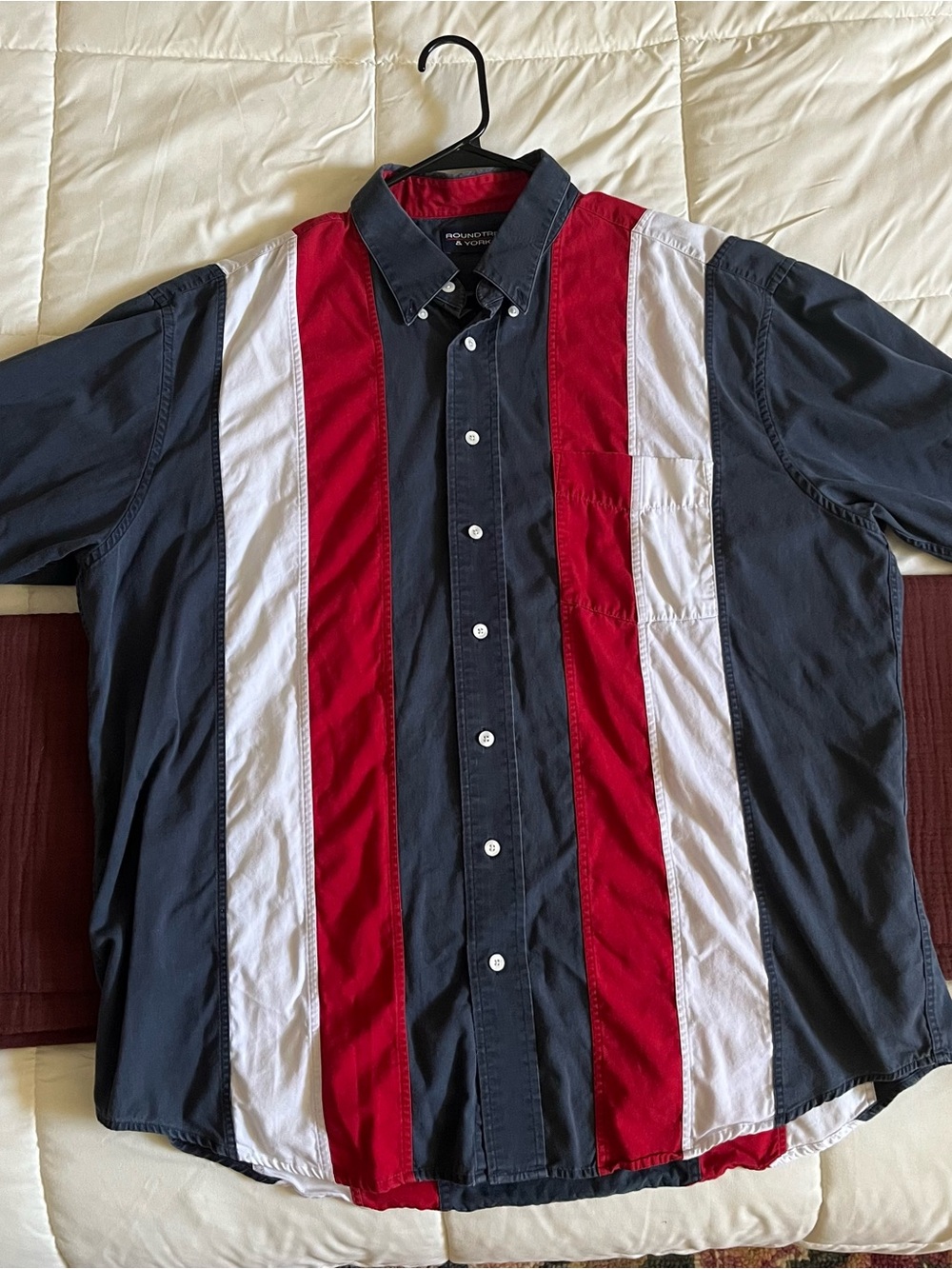Vintage Roundtree and Yorke Button-Down Striped Men’s Shirt - Red, White & Blue